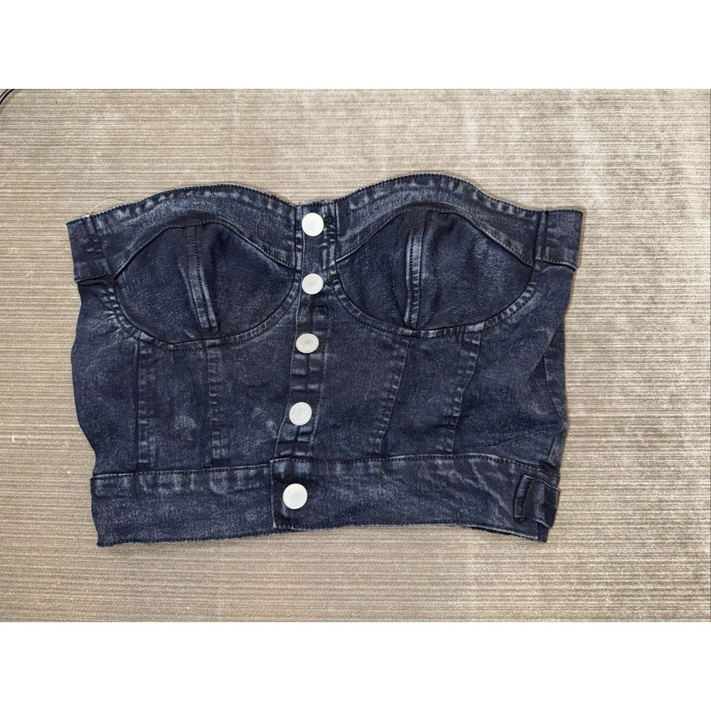 Thrill Jeans Strapless Denim Corset Top Size Large Dark Acid Wash Fitted Bustier